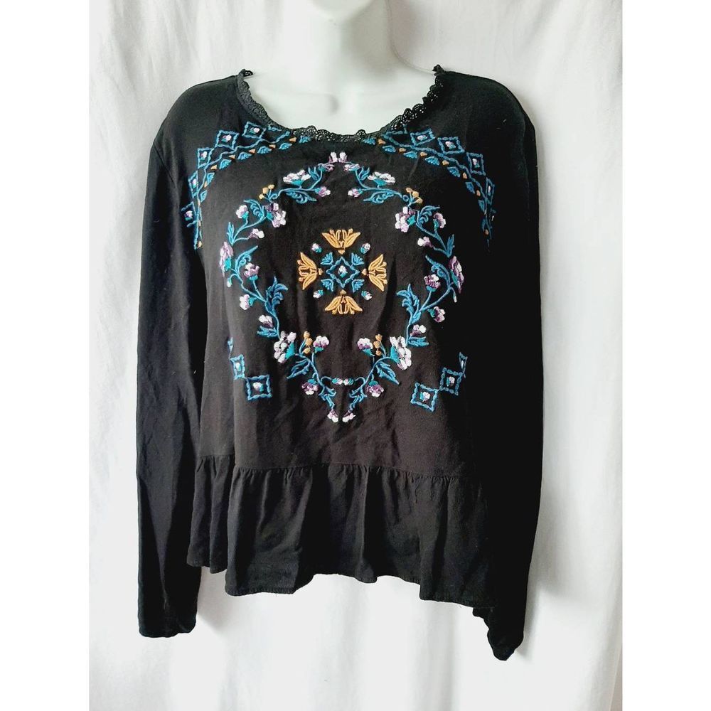 Xhilaration black embroidered bohemian babydoll sz XXL Lace blouse